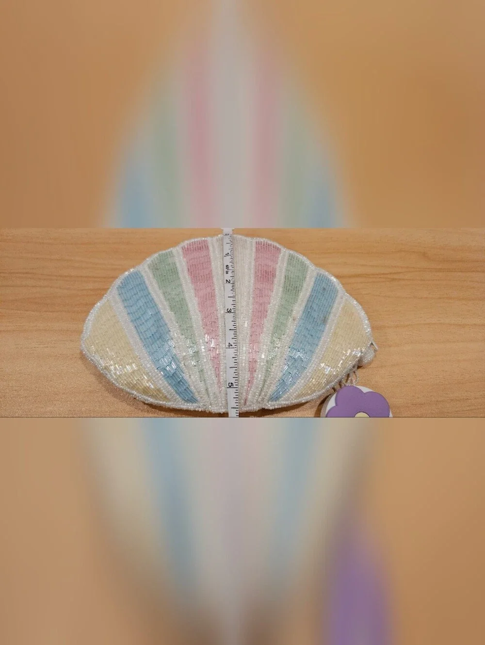 Vintage Handmade Beaded Seashell Pastel Color Pouch Bag Zipper Closure Boho Chic